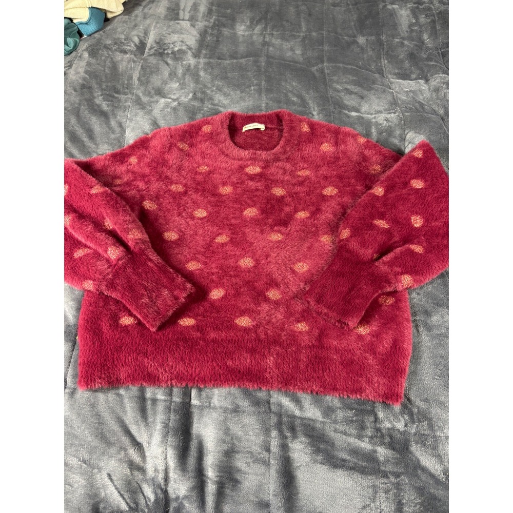 Marine Layer Womens XL Burgundy Fuzzy Eyelash Knit Gold Polka Dot Sweater 5385